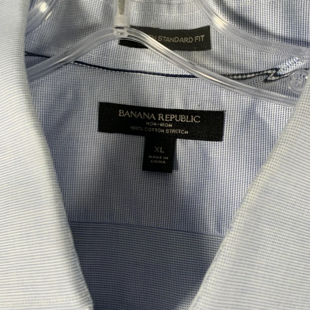 Banana‎ Republic Shirt Mens XL Blue Camden Standard Fit Non Iron Dress Check